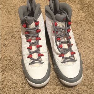 Jordan Kids White and Gray Sneakers with Red Accents